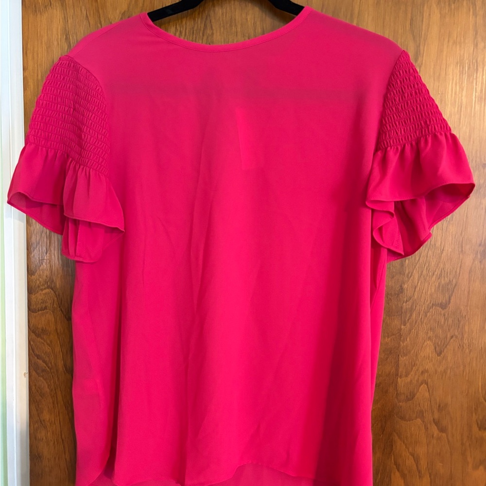 Ann Taylor Fuchsia Ruffle Sleeve Blouse